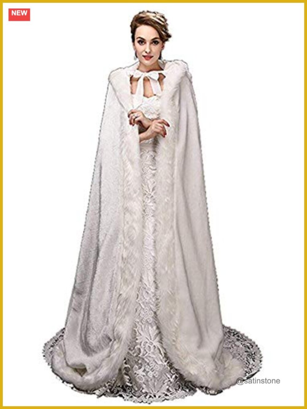 Wedding Cloak Coat Hooded Winter Long Jacket Bridal Wrap Warm Faux Fur Cape